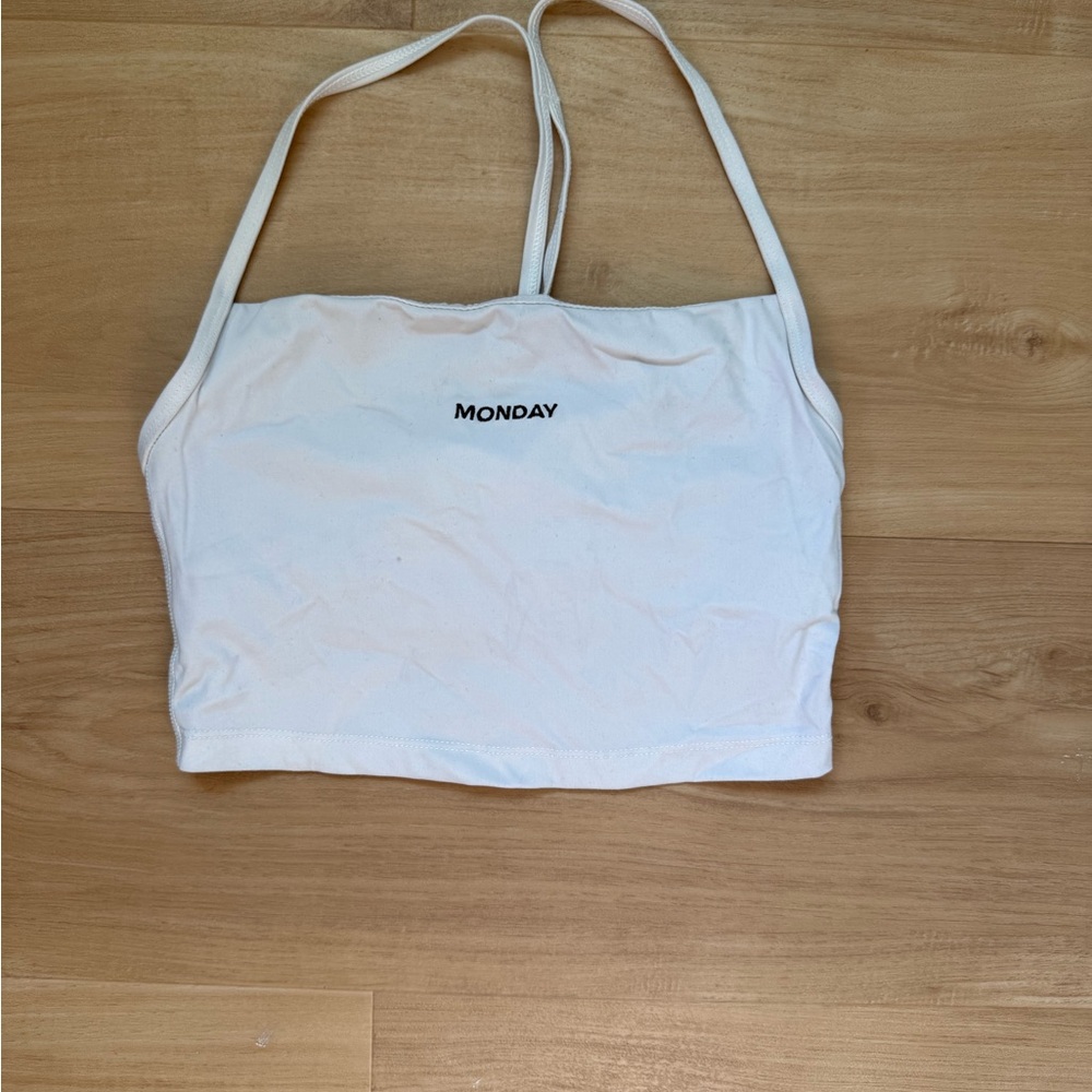 Monday Body White Cropped Tank Top with built in bra